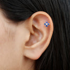 Rosec Jewels-Blue Sapphire and Moissanite Flower Earring for Rook Piercing