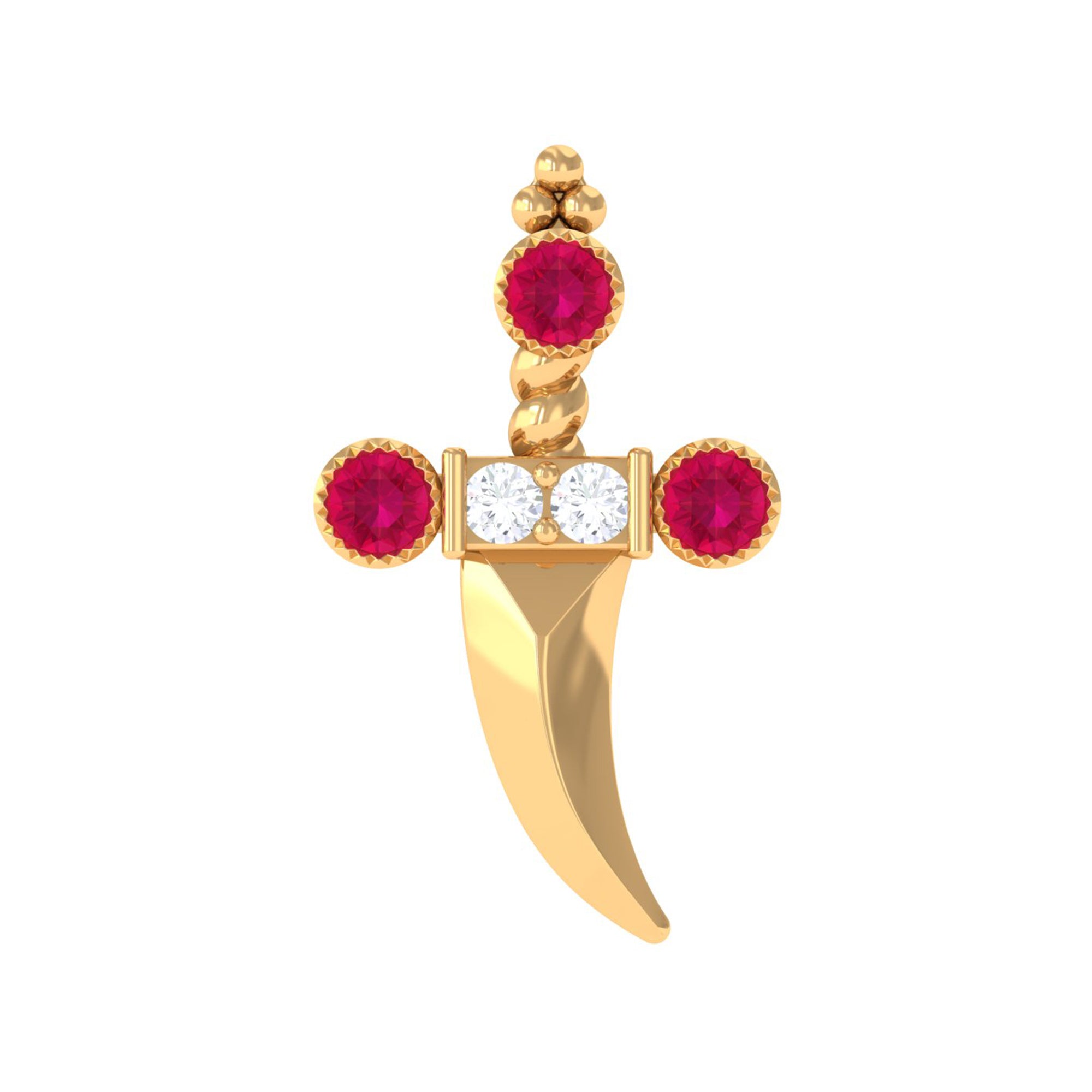 Rosec Jewels-Real Ruby and Diamond Dagger Helix Earring in Gold