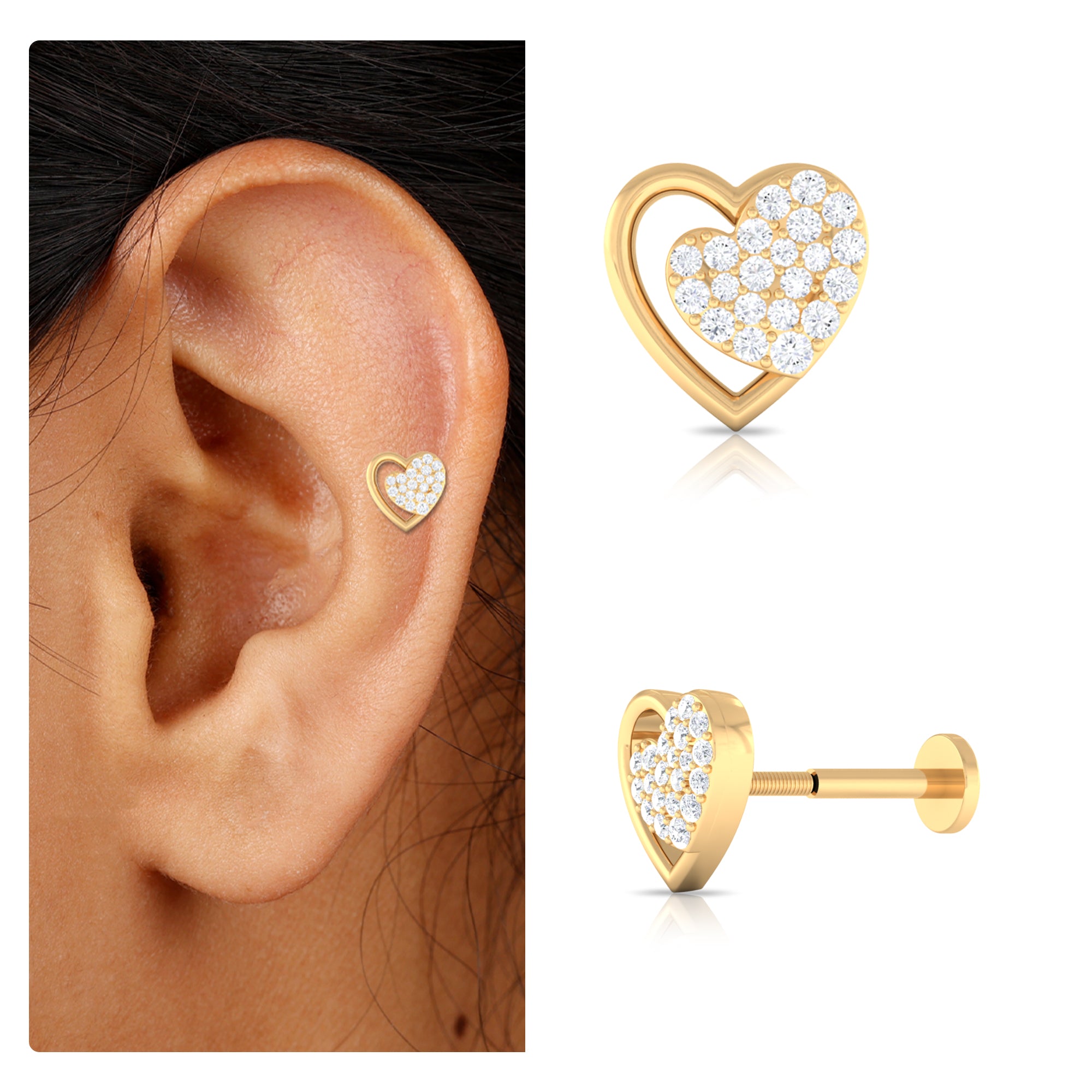 Rosec Jewels-Moissanite Heart Stud Earring for Rook Piercing