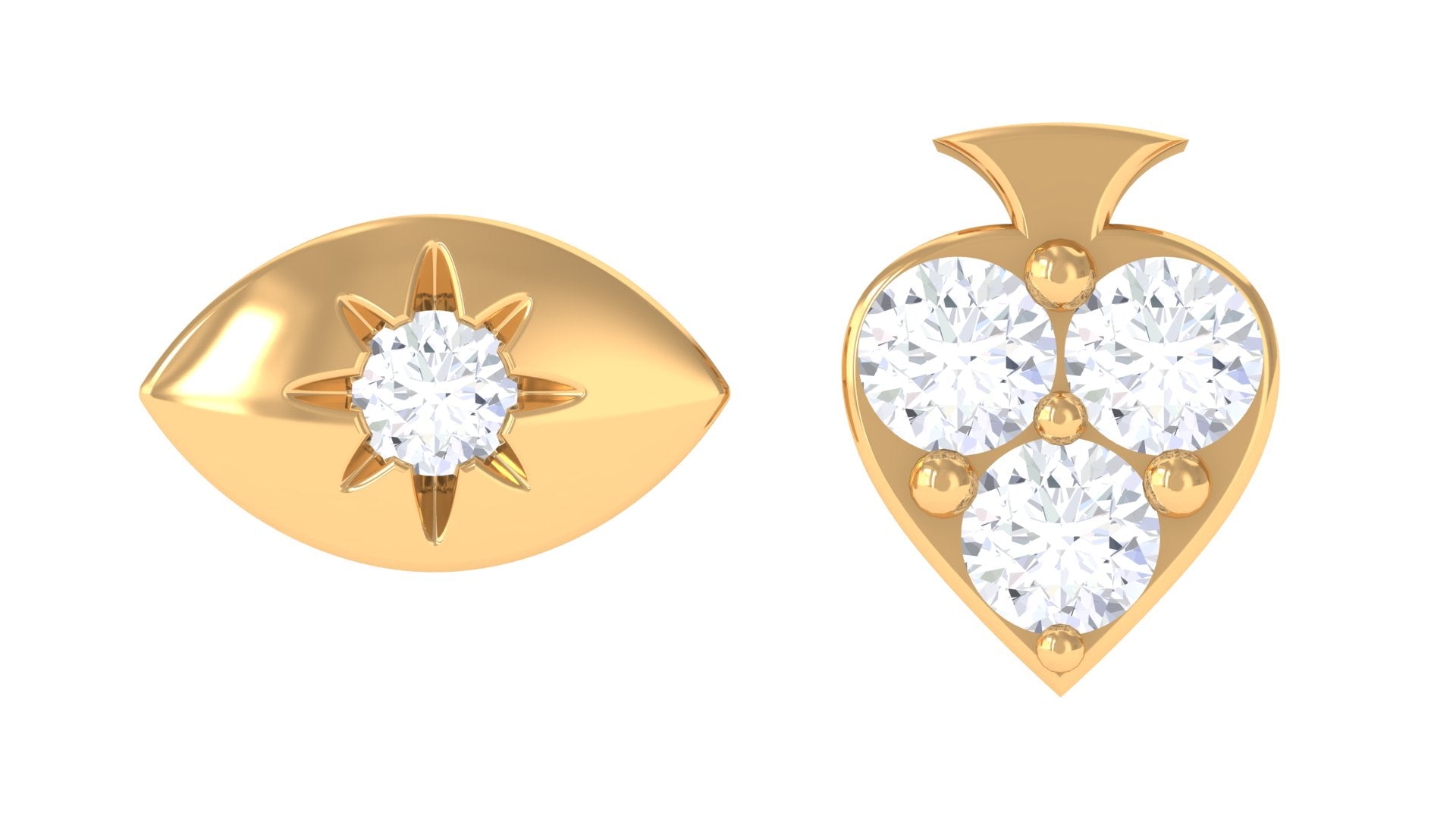 Rosec Jewels-Moissanite Spade and Evil Eye Helix Earring Set in Gold