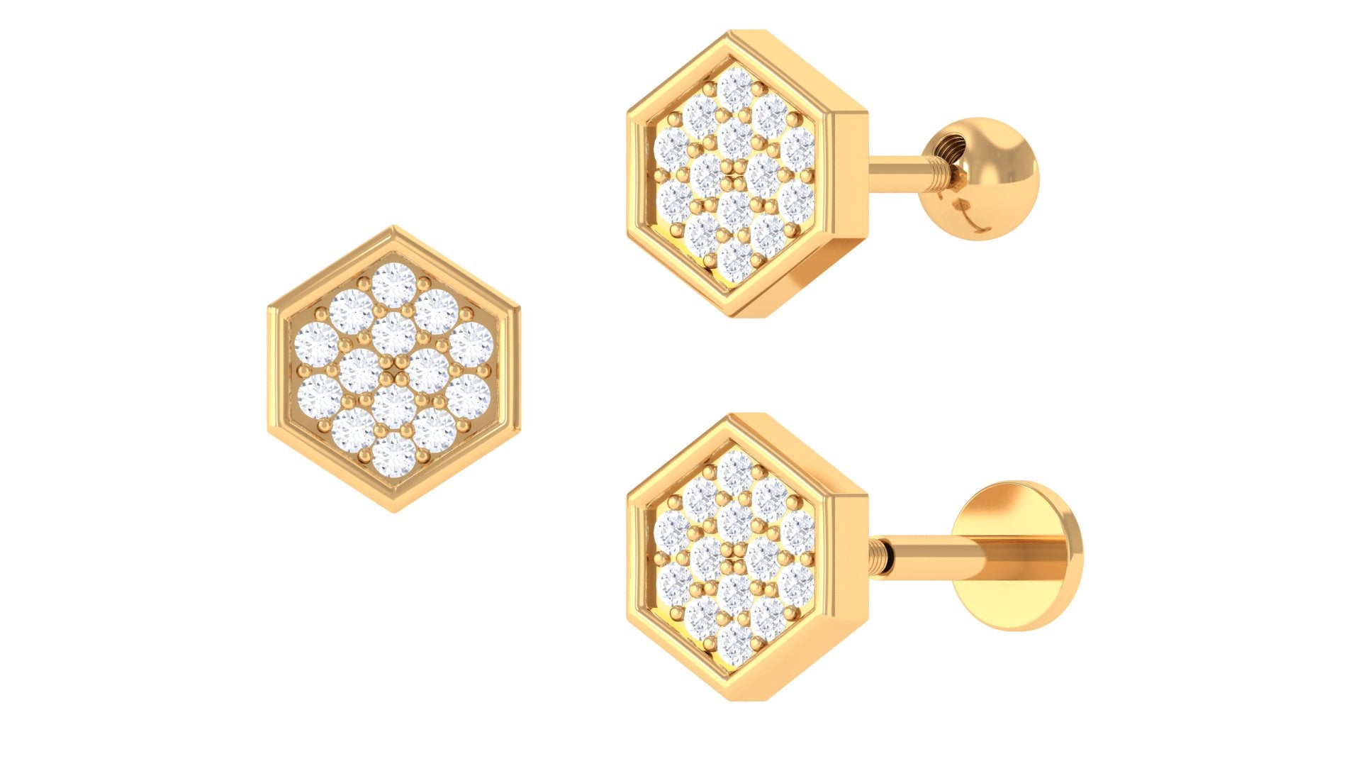 Rosec Jewels-Vintage Inspired Moissanite Hexagon Rook Earring in Gold