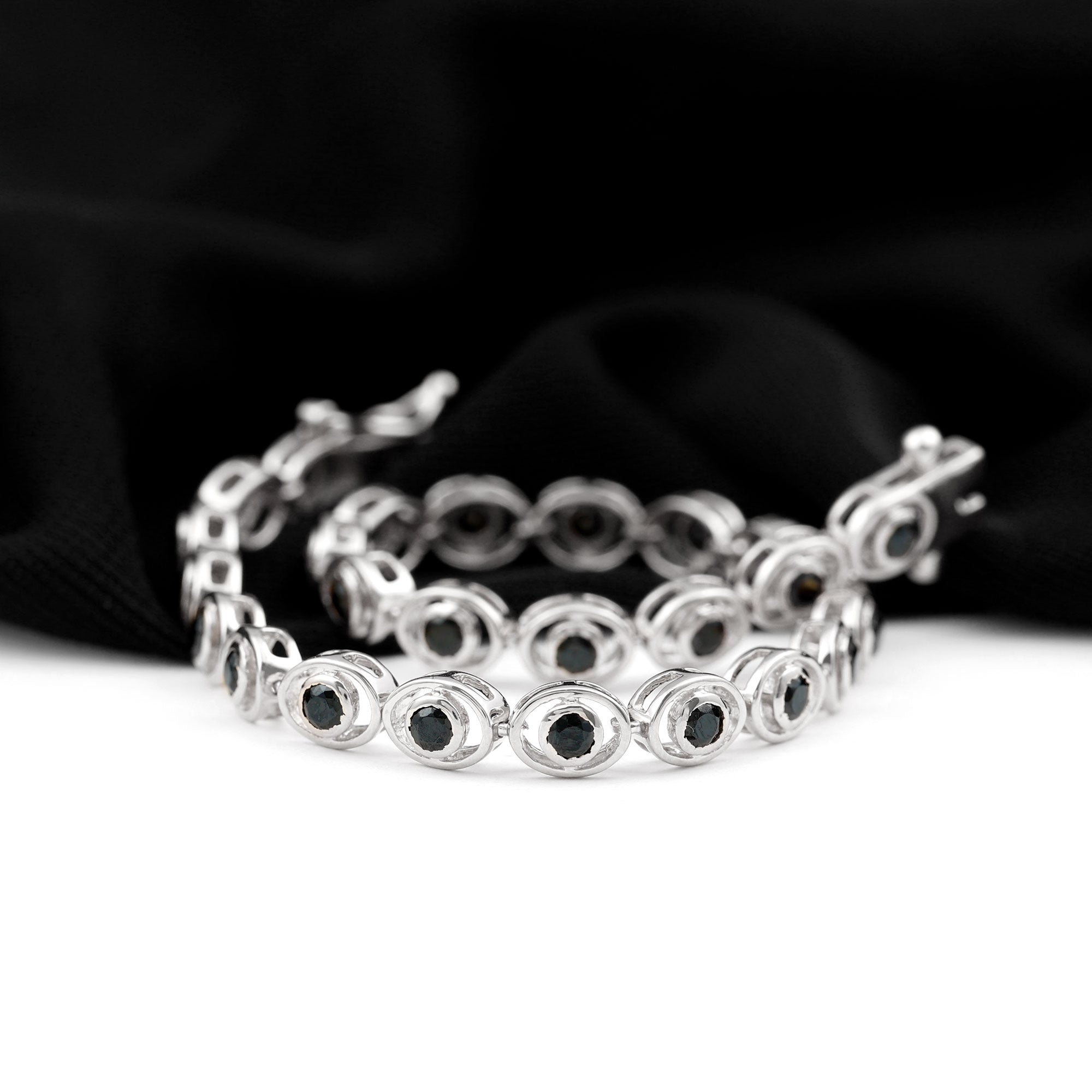 Bezel Set Black Onyx Unisex Tennis Bracelet Black Onyx - ( AAA ) - Quality - Rosec Jewels