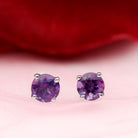 Amethyst Classic Solitaire Stud Earrings Amethyst - ( AAA ) - Quality - Rosec Jewels