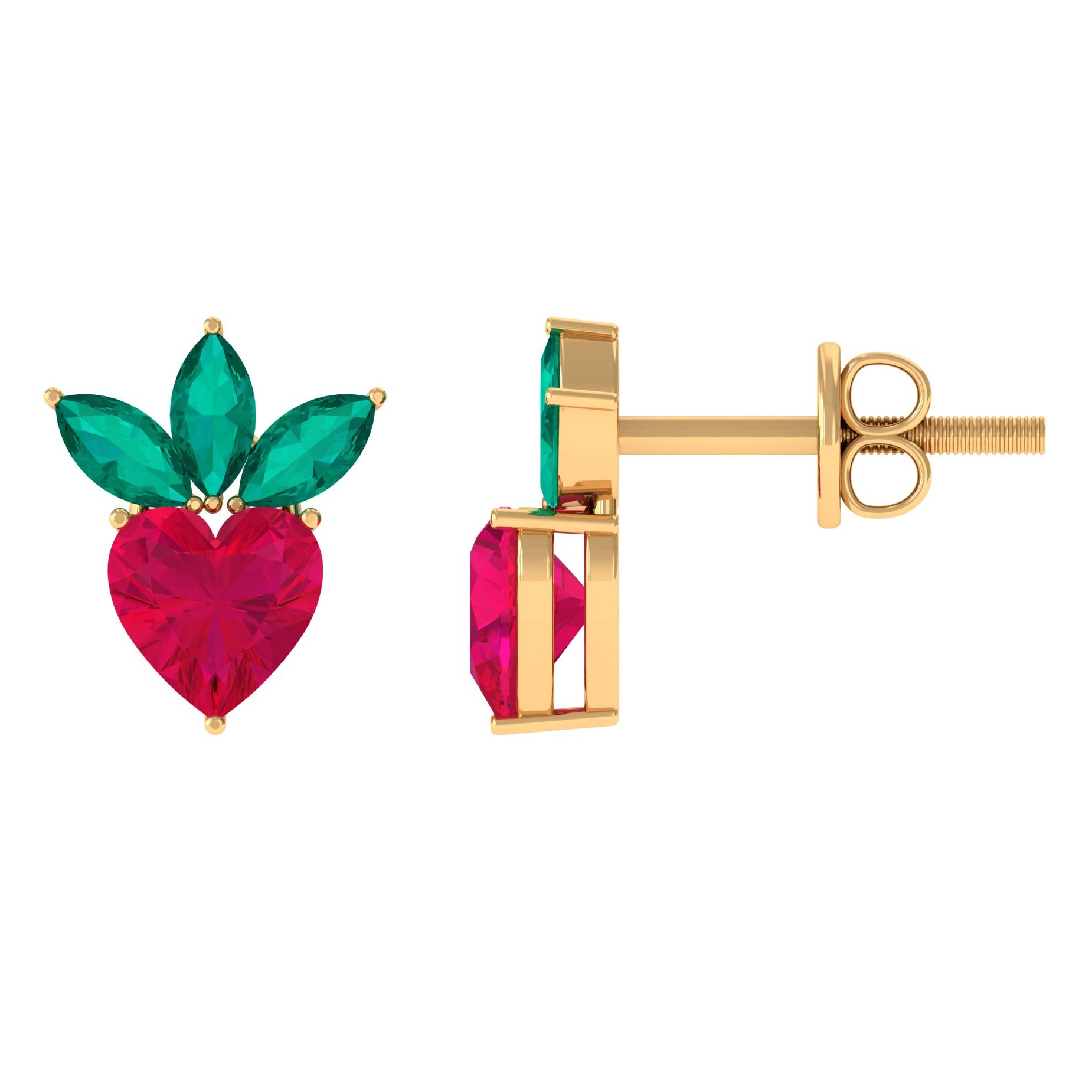 2 CT Created Ruby and Created Emerald Cute Strawberry Earrings Lab Created Ruby - ( AAAA ) - Quality - Rosec Jewels