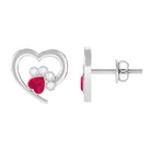 Cute Heart Paw Stud Earrings with Ruby and Diamond Ruby - ( AAA ) - Quality - Rosec Jewels