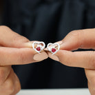 Cute Heart Paw Stud Earrings with Ruby and Diamond Ruby - ( AAA ) - Quality - Rosec Jewels