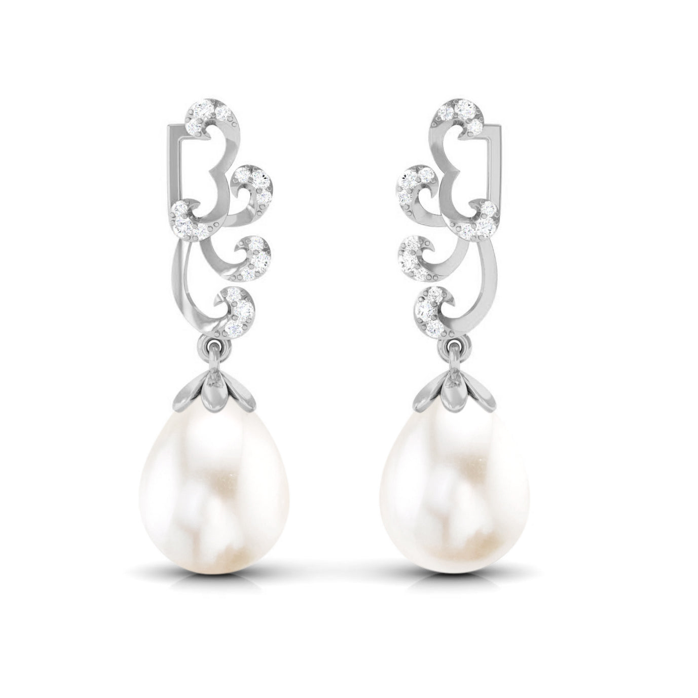 Freshwater Pearl Drop Earrings with Diamond Stones Freshwater Pearl - ( AAA ) - Quality - Rosec Jewels