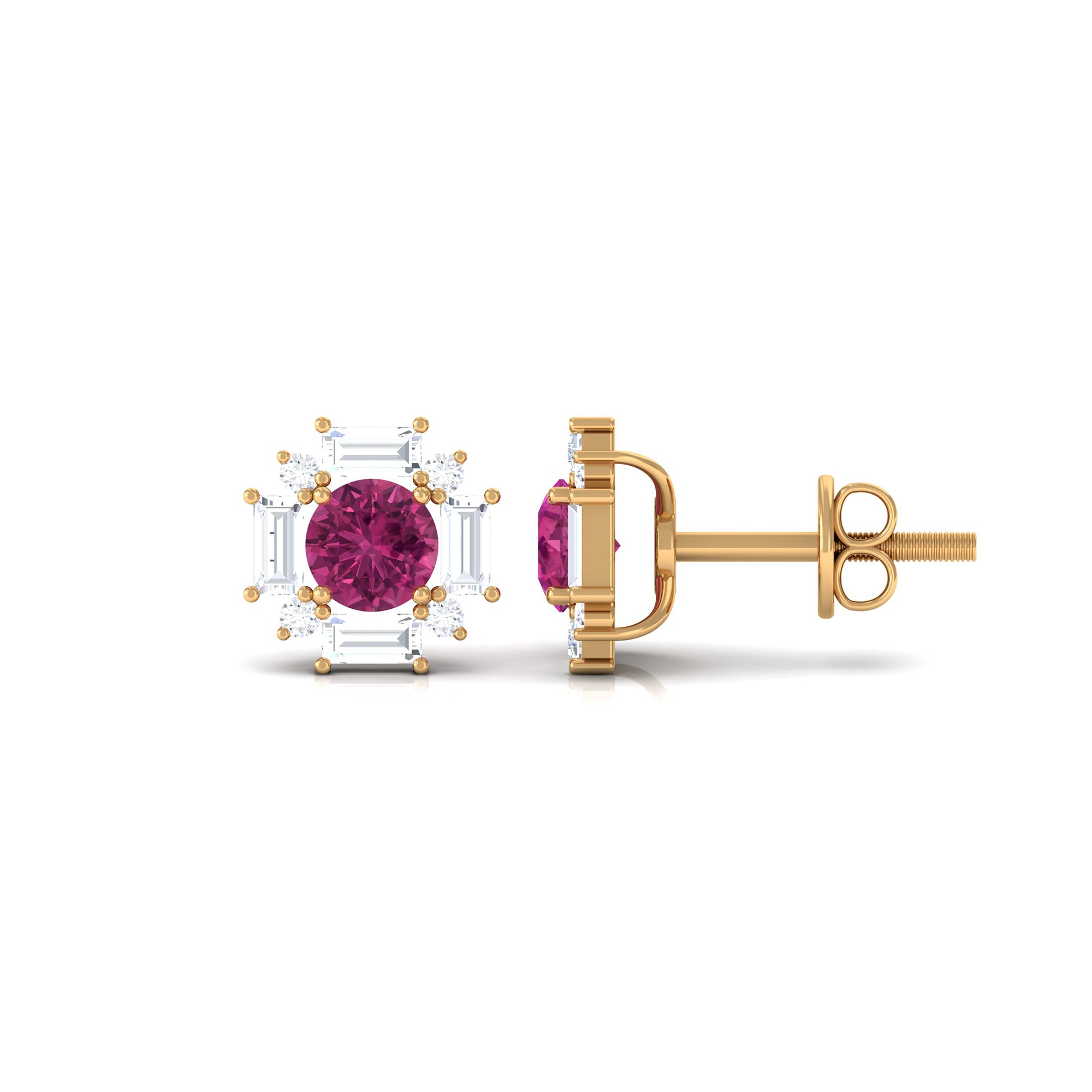 1.25 CT Pink Tourmaline and Diamond Halo Stud Earrings Pink Tourmaline - ( AAA ) - Quality - Rosec Jewels