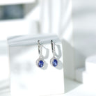 Rosec Jewels-2.5 CT Hoop Drop Earrings with Created Blue Sapphire and Moissanite Halo