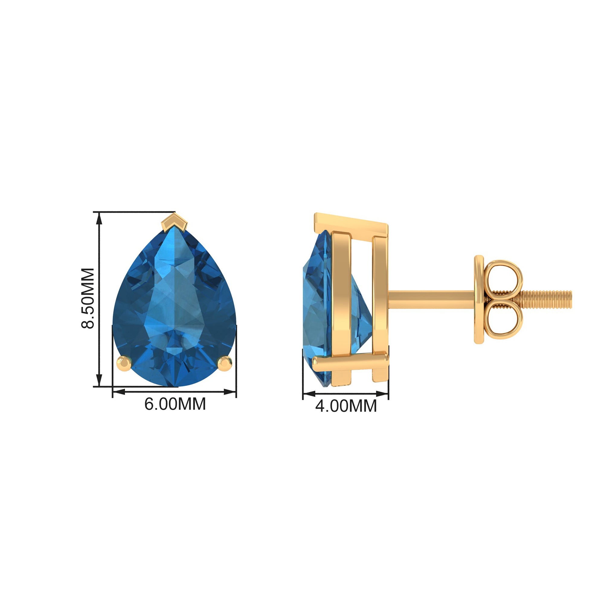 2.50 CT Solitaire Stud Earrings with Pear Shaped London Blue Topaz London Blue Topaz - ( AAA ) - Quality - Rosec Jewels