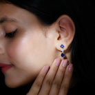 4.75 CT Created Blue Sapphire Stud Drop Earrings with Moissanite Lab Created Blue Sapphire - ( AAAA ) - Quality - Rosec Jewels