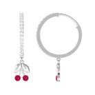 Ruby and Diamond Cherry Hoop Earrings Ruby - ( AAA ) - Quality - Rosec Jewels