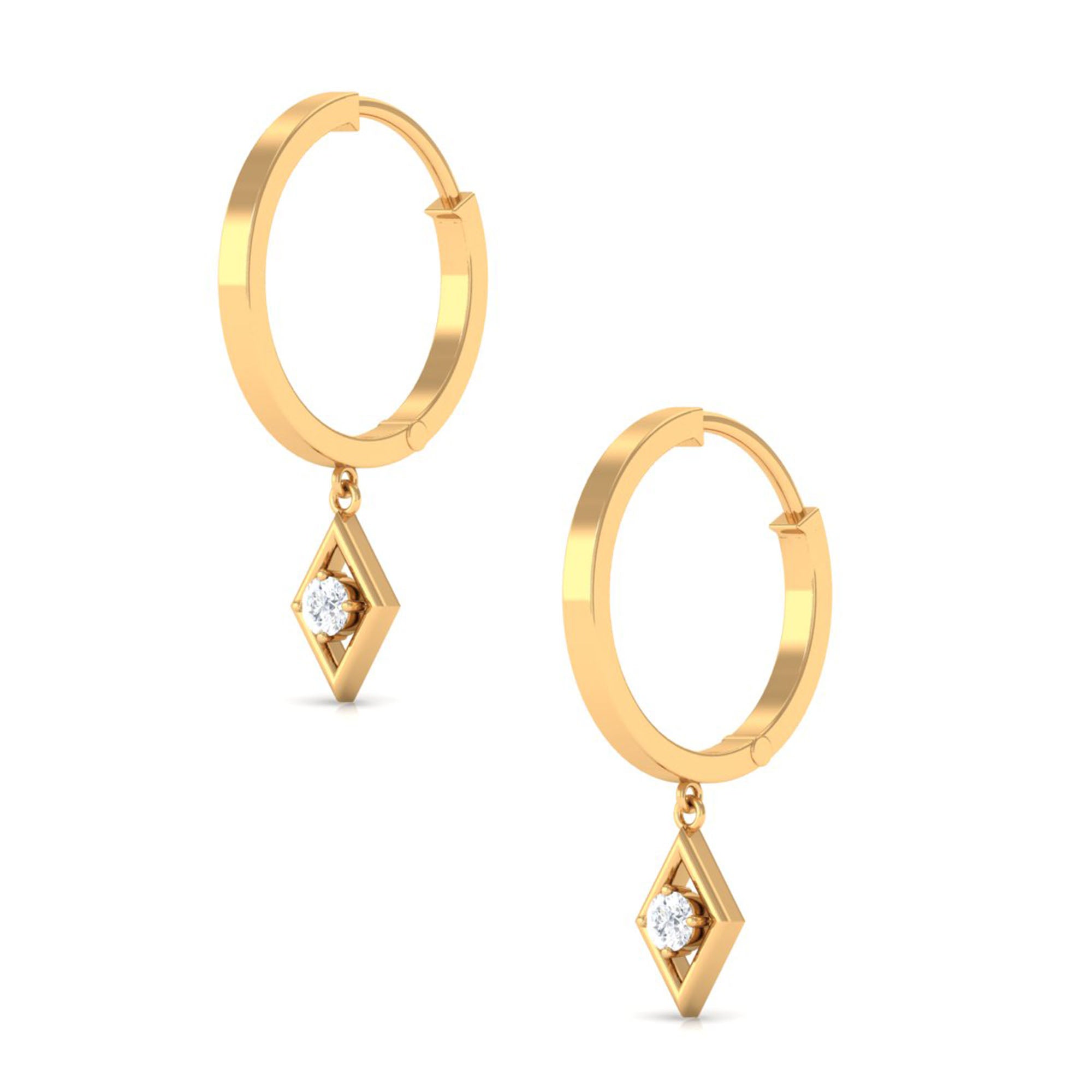 Diamond Drop Hoop Earrings in Geometric Design Diamond - ( HI-SI ) - Color and Clarity - Rosec Jewels