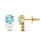 2 CT Natural Aquamarine Stud Earrings with Diamond Trio Aquamarine - ( AAA ) - Quality - Rosec Jewels