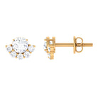 3/4 CT Round Zircon Halo Stud Earrings in Prong Setting Zircon - ( AAAA ) - Quality - Rosec Jewels