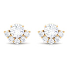 3/4 CT Round Zircon Halo Stud Earrings in Prong Setting Zircon - ( AAAA ) - Quality - Rosec Jewels