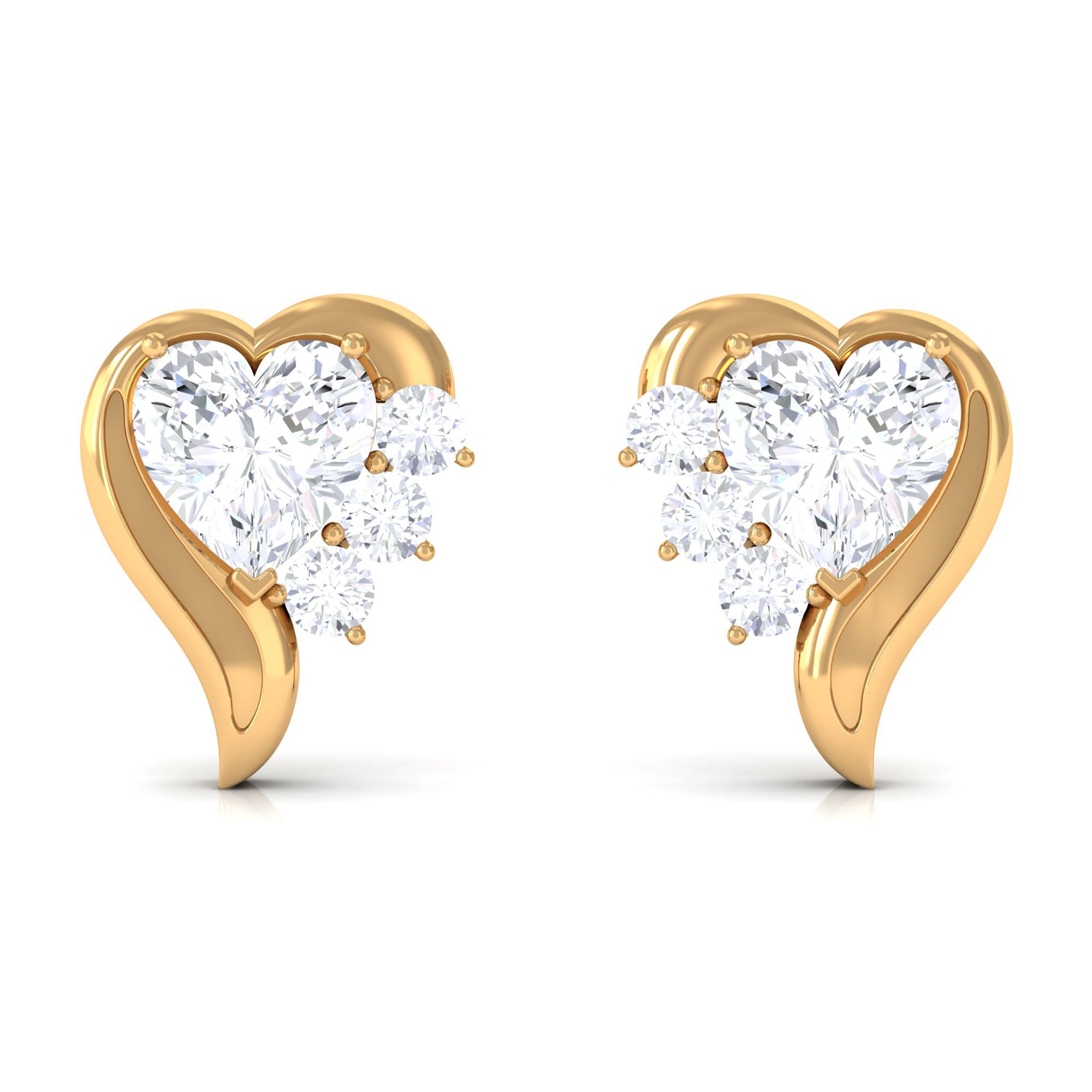 Natural Diamond Heart Shape Stud Earrings Diamond - ( HI-SI ) - Color and Clarity - Rosec Jewels