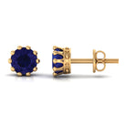 2 CT Blue Sapphire Solitaire Stud Earrings in Crown Setting Blue Sapphire - ( AAA ) - Quality - Rosec Jewels