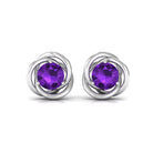 Natural Amethyst Solitaire Swirl Stud Earrings Amethyst - ( AAA ) - Quality - Rosec Jewels