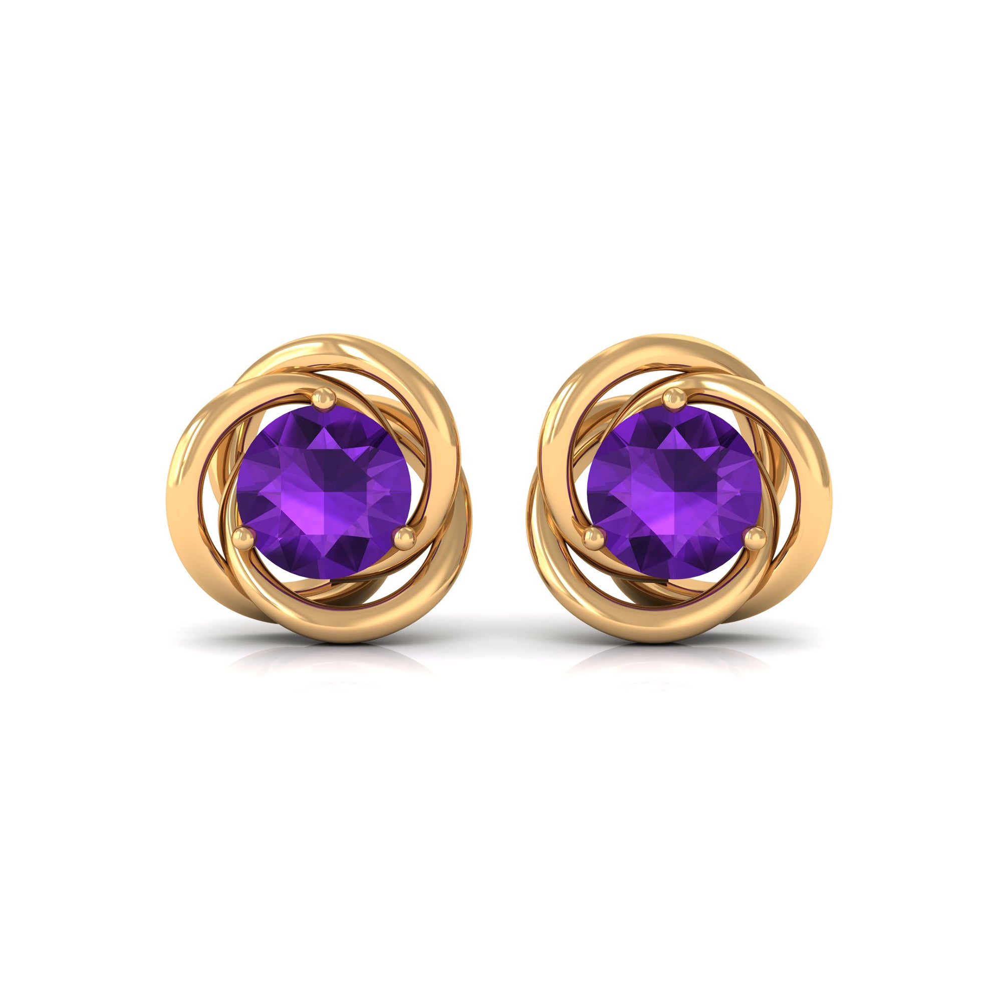 Natural Amethyst Solitaire Swirl Stud Earrings Amethyst - ( AAA ) - Quality - Rosec Jewels