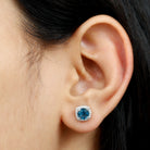 London Blue Topaz and Diamond Halo Stud Earrings London Blue Topaz - ( AAA ) - Quality - Rosec Jewels