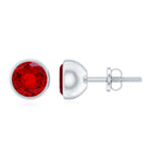 Rosec Jewels-Created Ruby Solitaire Stud Earrings in Bezel Setting