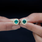 2.25 CT Created Emerald Stud Earrings with Diamond Halo Lab Created Emerald - ( AAAA ) - Quality - Rosec Jewels