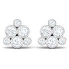 Certified Zircon Cluster Stud Earrings in Bezel Setting Zircon - ( AAAA ) - Quality - Rosec Jewels