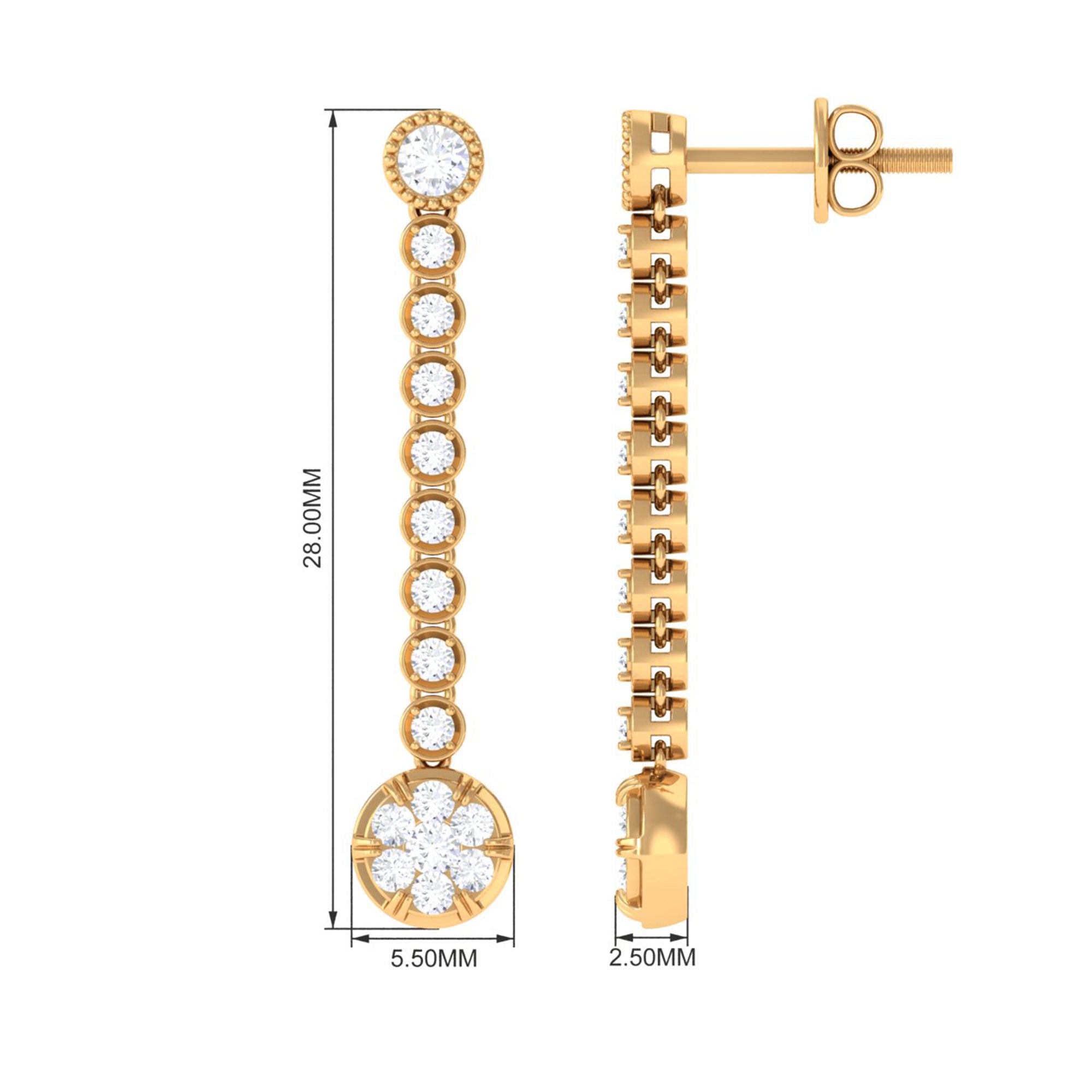 Classic Cubic Zirconia Dangle Earrings with Screw Back Zircon - ( AAAA ) - Quality - Rosec Jewels