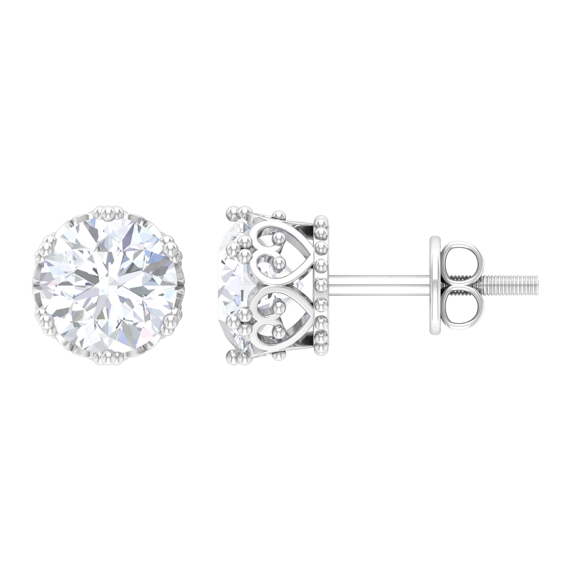 2 CT Round Solitaire Zircon Crown Stud Earrings Zircon - ( AAAA ) - Quality - Rosec Jewels