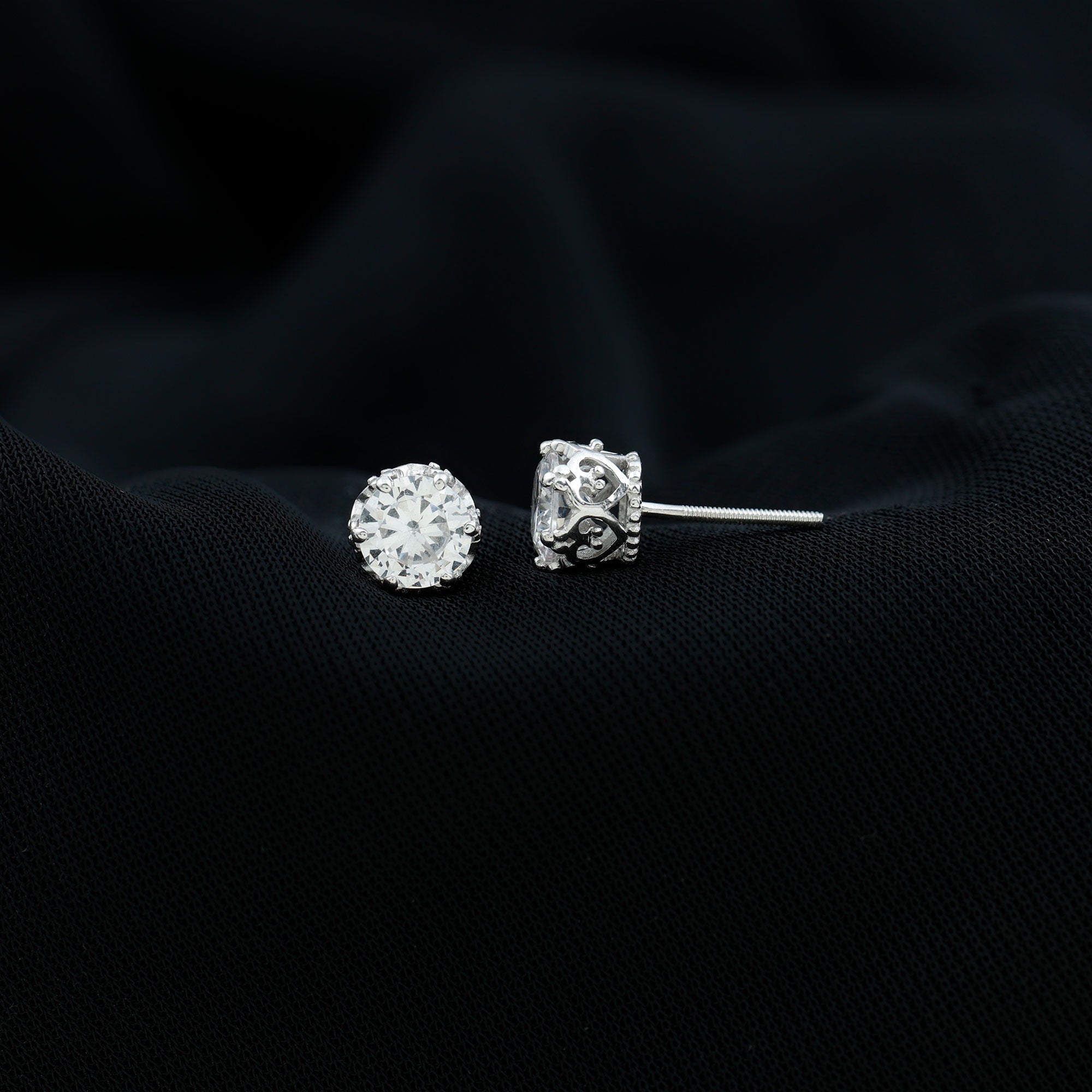 2 CT Round Solitaire Zircon Crown Stud Earrings in Silver Zircon - ( AAAA ) - Quality 92.5 Sterling Silver - Rosec Jewels