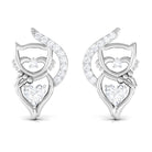 Classic Zircon and Gold Cat Stud Earrings Zircon - ( AAAA ) - Quality - Rosec Jewels