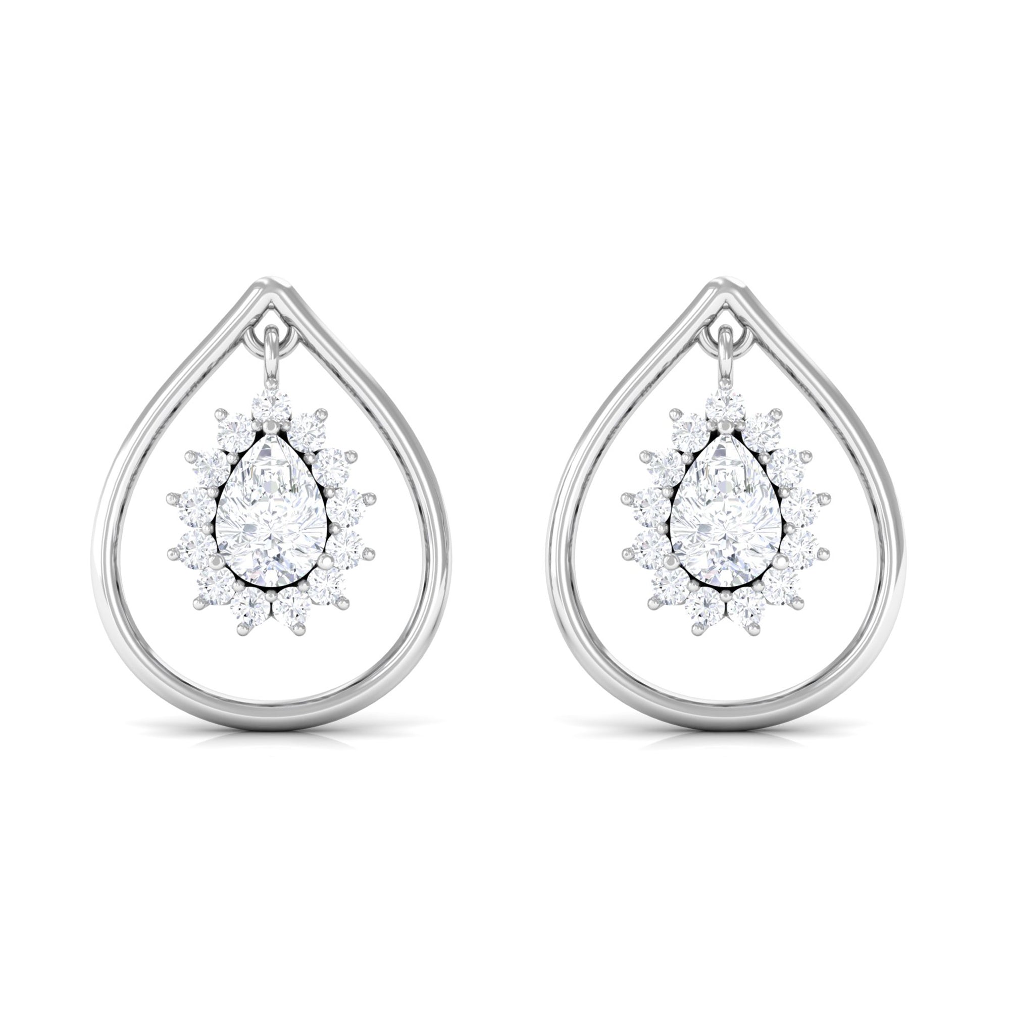 Cubic Zirconia Teardrop Halo Stud Earrings Zircon - ( AAAA ) - Quality - Rosec Jewels