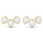 Pear Shape Moonstone Three Stone Bridal Stud Earrings with Diamond Halo Moonstone - ( AAA ) - Quality - Rosec Jewels