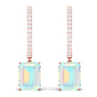 Emerald Cut Ethiopian Opal Minimal Hinged Hoop Drop Earrings with Moissanite Ethiopian Opal - ( AAA ) - Quality - Rosec Jewels