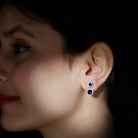 3 CT Created Blue Sapphire and Moissanite Halo Dangle Earrings Lab Created Blue Sapphire - ( AAAA ) - Quality - Rosec Jewels