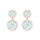 Round Ethiopian Opal and Diamond Halo Dangle Earrings Ethiopian Opal - ( AAA ) - Quality - Rosec Jewels