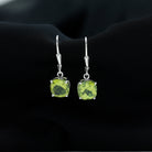 8 MM Cushion Cut Peridot Solitaire Drop Earrings in Silver Peridot - ( AAA ) - Quality 92.5 Sterling Silver - Rosec Jewels