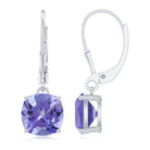 8 MM Cushion Cut Lab-Created Tanzanite Solitaire Drop Earrings Lab Created Tanzanite - ( AAAA ) - Quality - Rosec Jewels