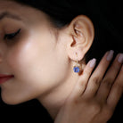 8 MM Cushion Cut Lab-Created Tanzanite Solitaire Drop Earrings Lab Created Tanzanite - ( AAAA ) - Quality - Rosec Jewels