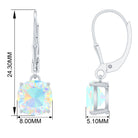 Cushion Cut Solitaire Ethiopian Opal Drop Earrings in Silver Ethiopian Opal - ( AAA ) - Quality 92.5 Sterling Silver - Rosec Jewels