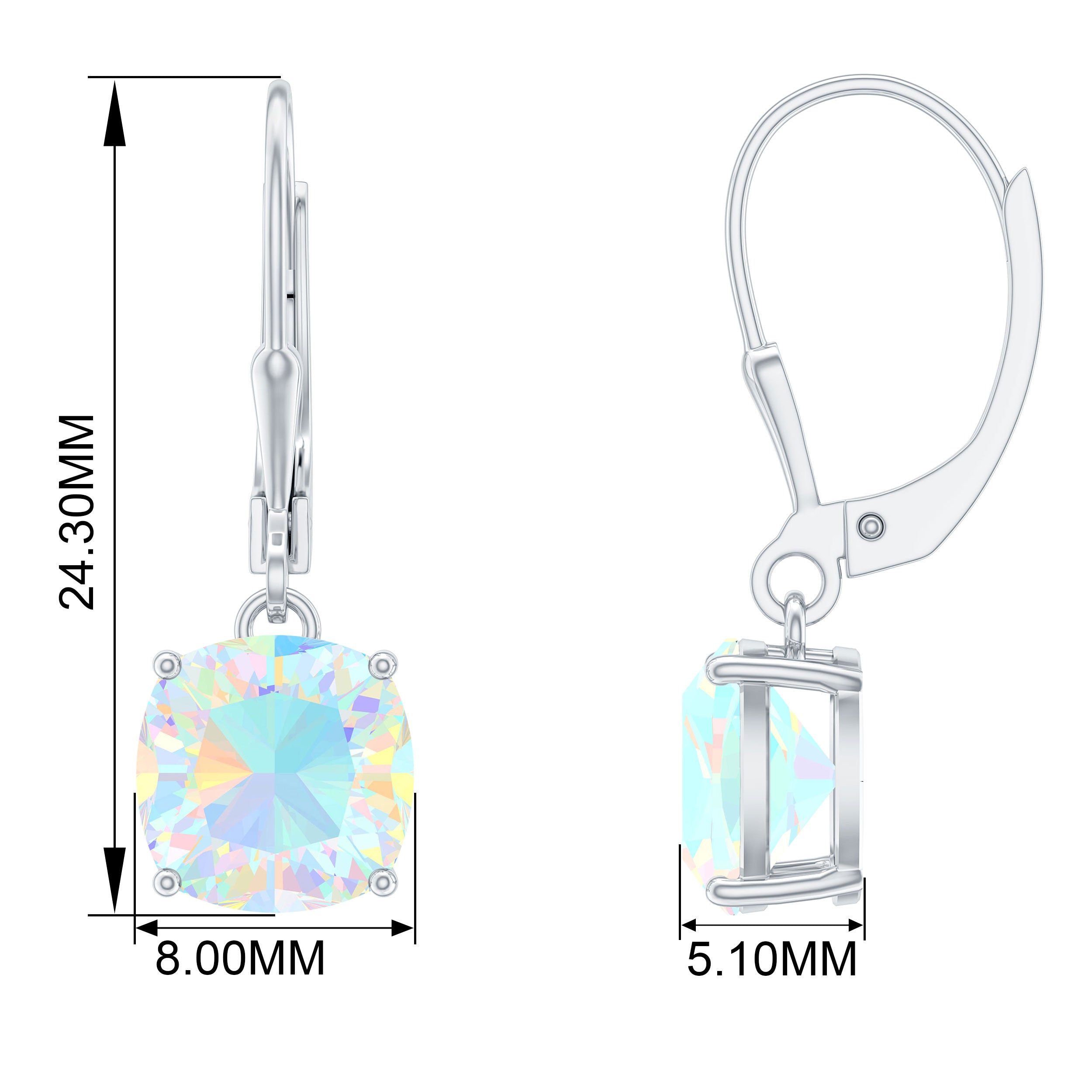 Cushion Cut Solitaire Ethiopian Opal Drop Earrings in Silver Ethiopian Opal - ( AAA ) - Quality 92.5 Sterling Silver - Rosec Jewels