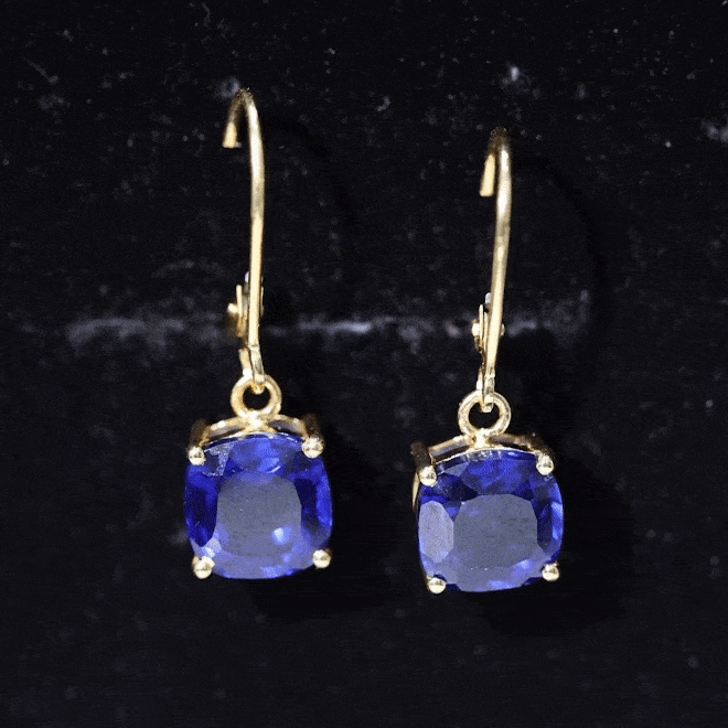 Cushion Cut Solitaire Created Blue Sapphire Drop Earrings Lab Created Blue Sapphire - ( AAAA ) - Quality - Rosec Jewels