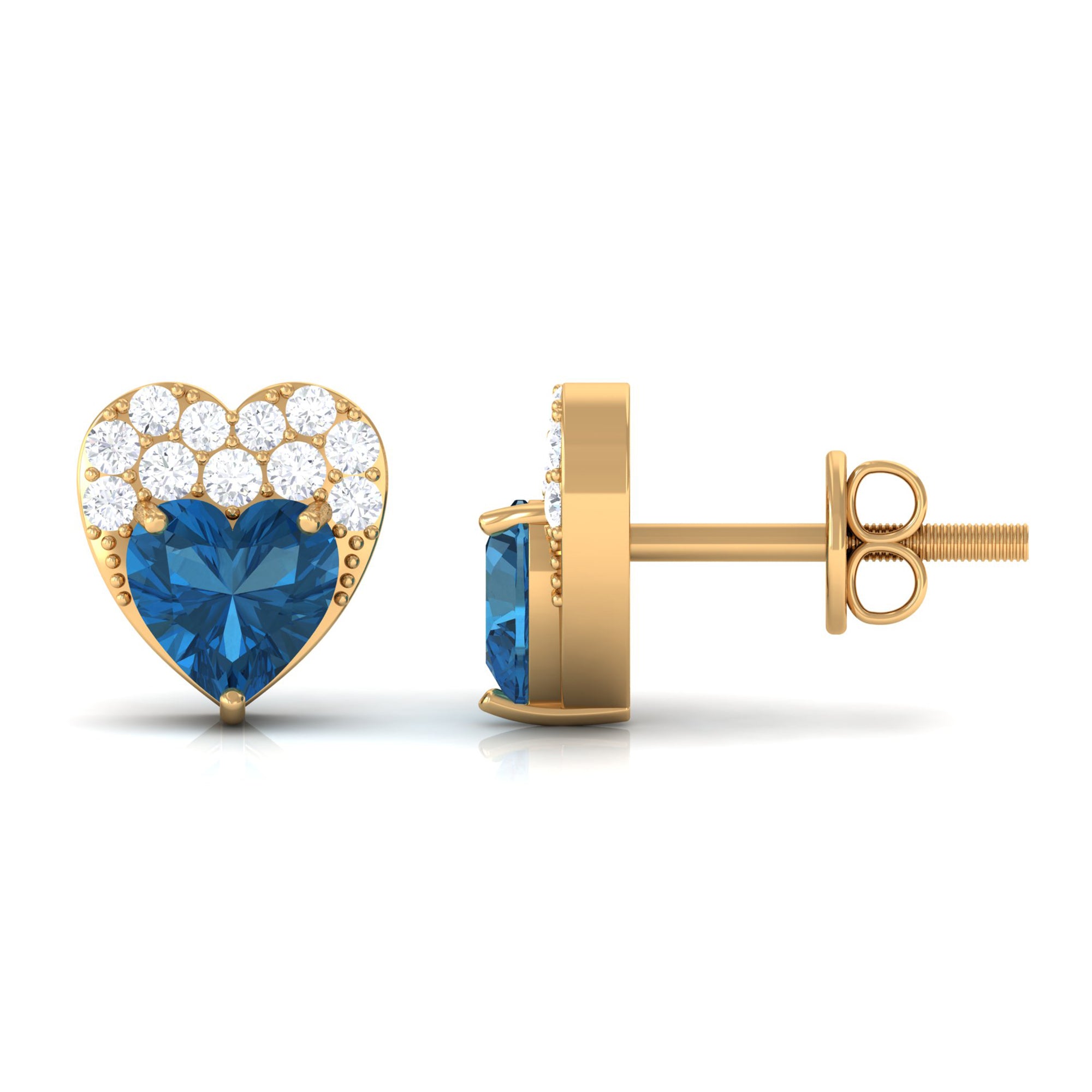 London Blue Topaz and Diamond Designer Heart Stud Earrings London Blue Topaz - ( AAA ) - Quality - Rosec Jewels