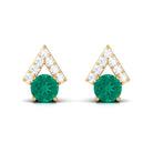 Emerald and Diamond Contemporary Stud Earrings Emerald - ( AAA ) - Quality - Rosec Jewels