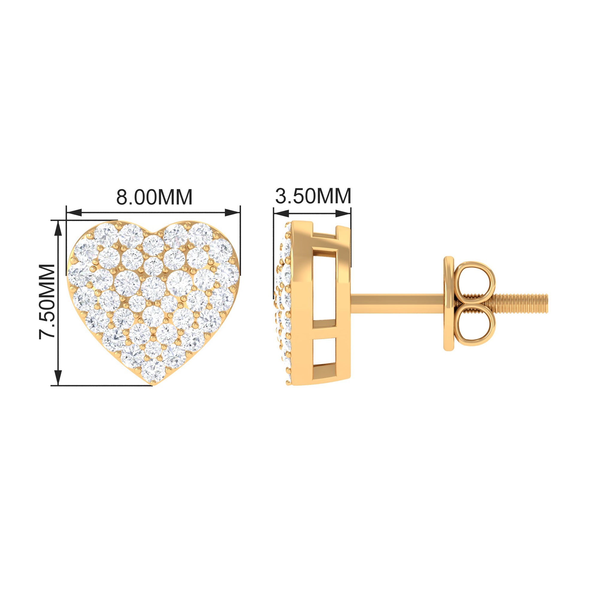 Pave Set Round Diamond Heart Stud Earrings Diamond - ( HI-SI ) - Color and Clarity - Rosec Jewels