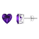 3 CT Heart Shape Amethyst Solitaire Stud Earrings in Gold Amethyst - ( AAA ) - Quality - Rosec Jewels