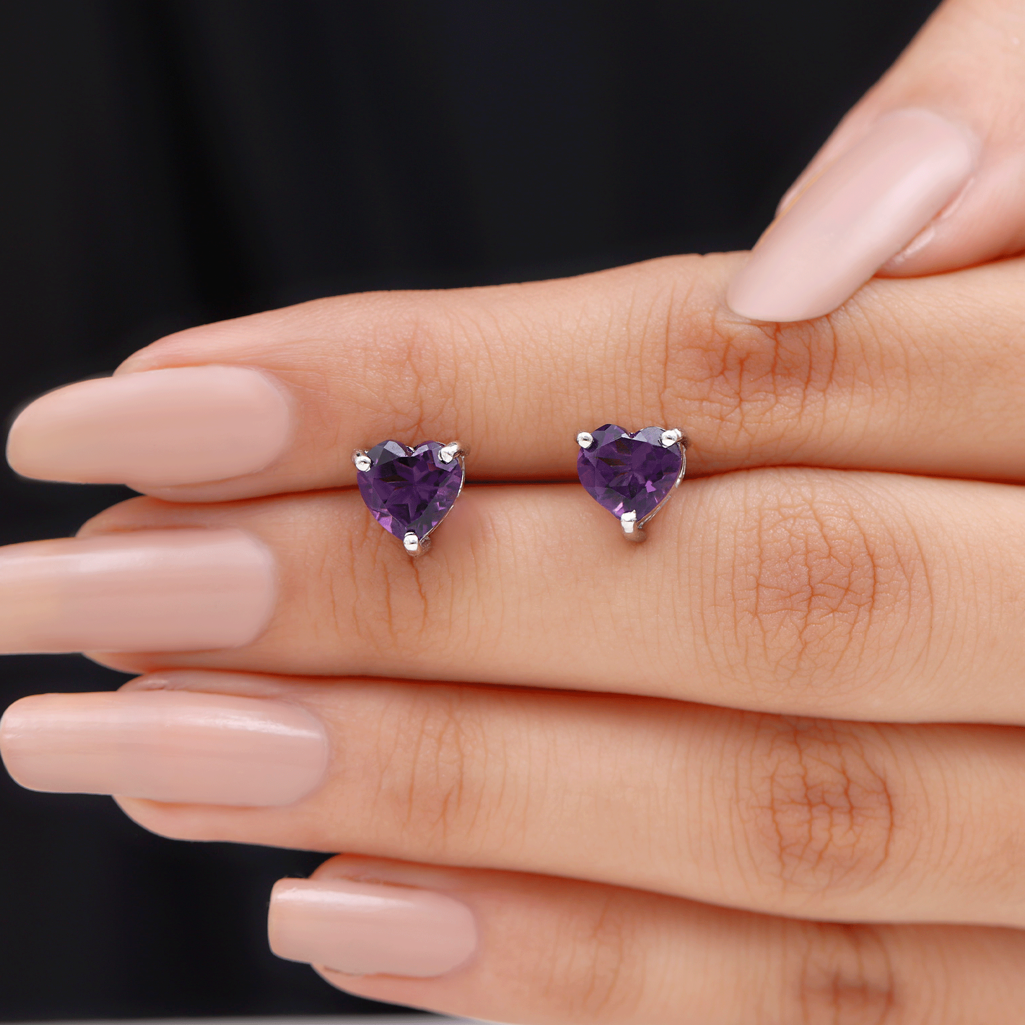 3 CT Heart Shape Amethyst Solitaire Stud Earrings in Gold Amethyst - ( AAA ) - Quality - Rosec Jewels