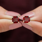 4.25 CT Cushion Cut Garnet Solitaire Stud Earring Garnet - ( AAA ) - Quality - Rosec Jewels