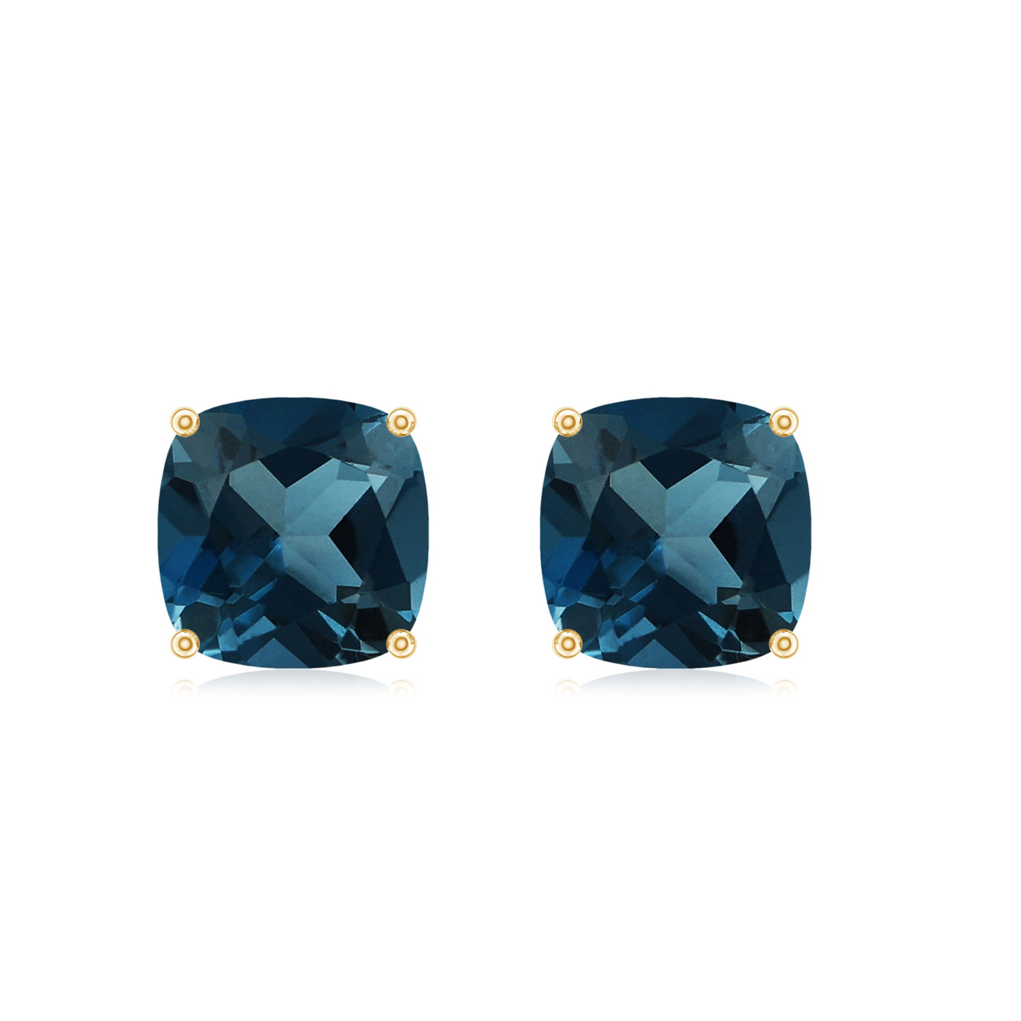 8 MM Cushion Cut London Blue Topaz Solitaire Stud Earrings London Blue Topaz - ( AAA ) - Quality - Rosec Jewels